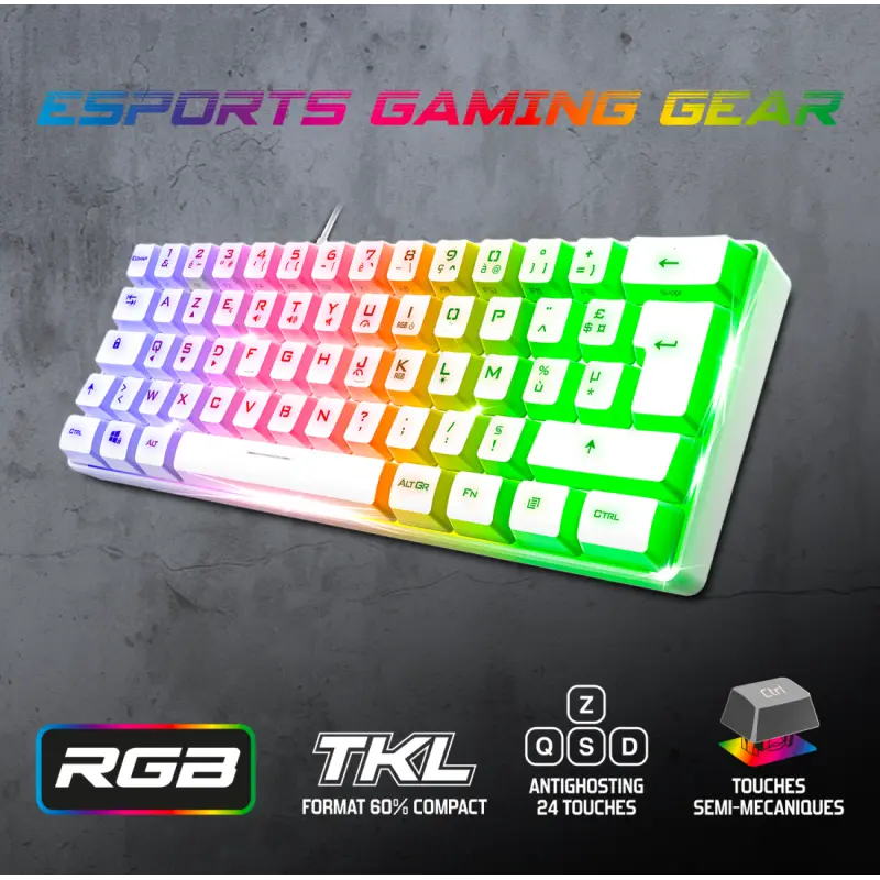 CLAVIER Gaming Spirit Of Gamer PRO K2 TKL RGB MEMBRANE USB / BLANC