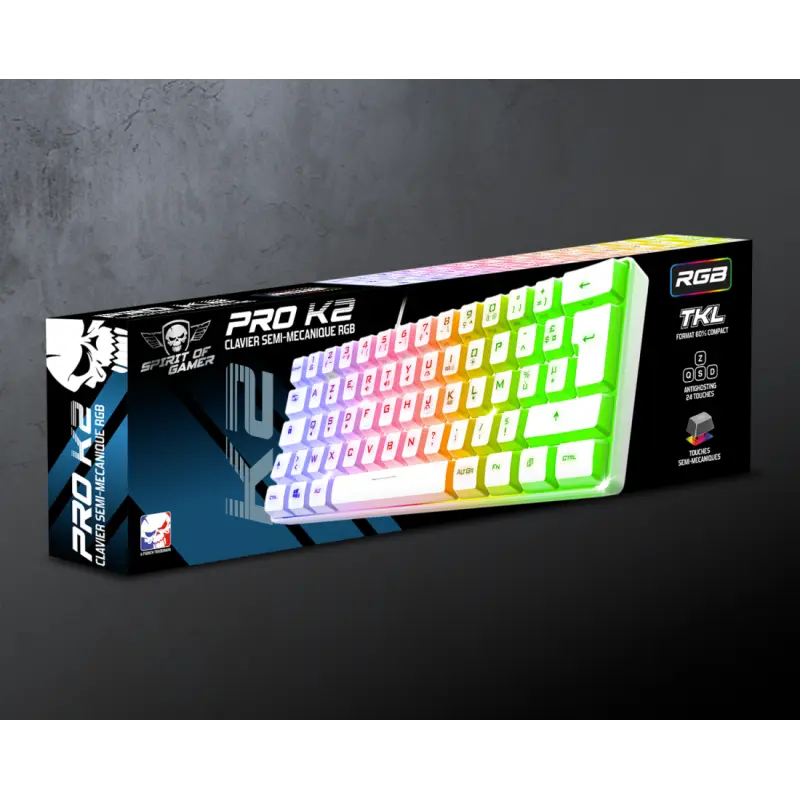 CLAVIER Gaming Spirit Of Gamer PRO K2 TKL RGB MEMBRANE USB / BLANC