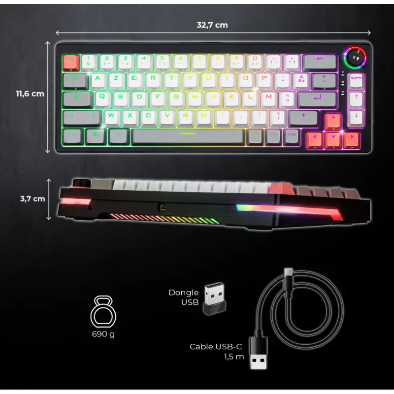 CLAVIER SANS FIL Spirit of Gamer BT SOG XPERT K600 MECA TKLRGB