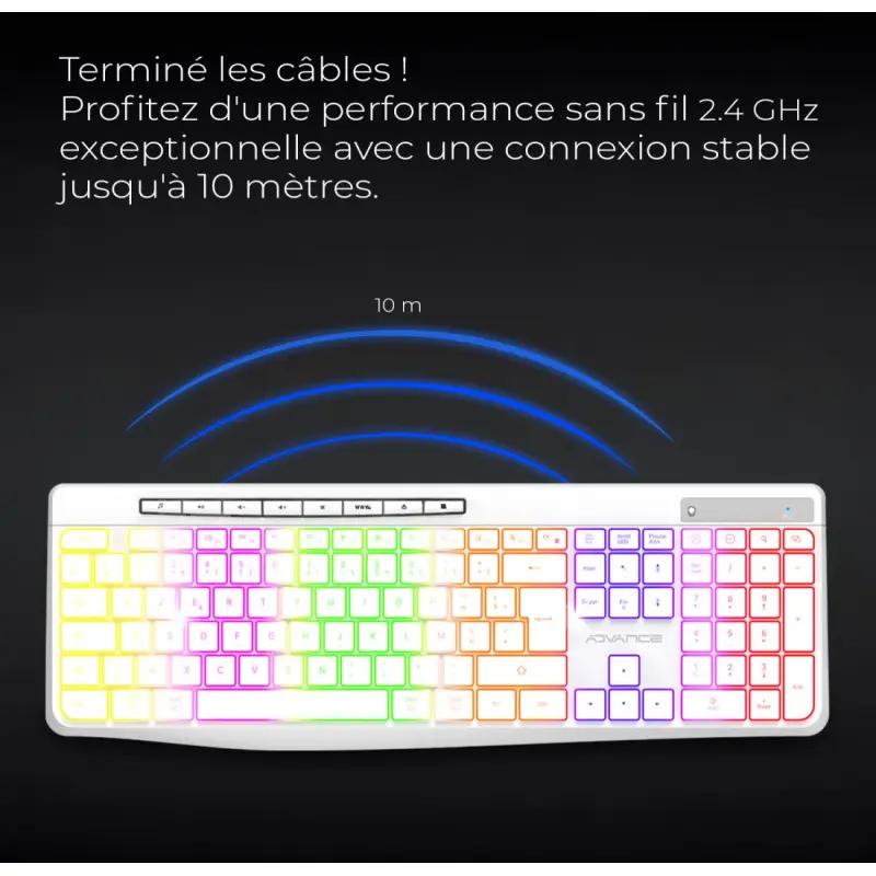 CLAVIER ADVANCE R-TYPE SANS FIL RGB RECHARGEABLE Blanc