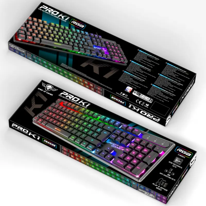 Clavier Gamer Filaire Spirit of Gamer CLA-PK1FR Semi-Mécaniques / RGB 3 Modes