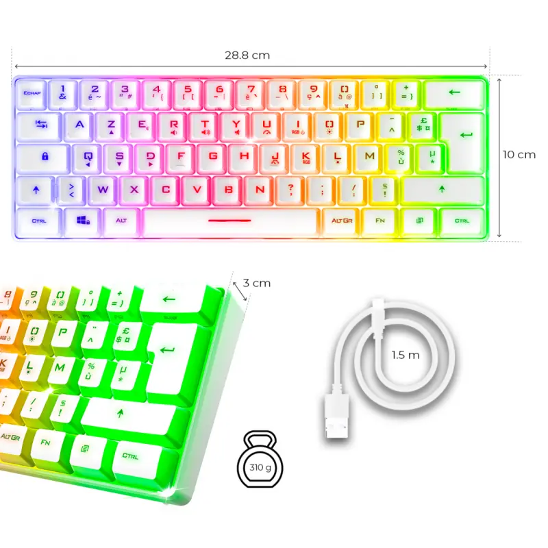 CLAVIER Gaming Spirit Of Gamer PRO K2 TKL RGB MEMBRANE USB / BLANC
