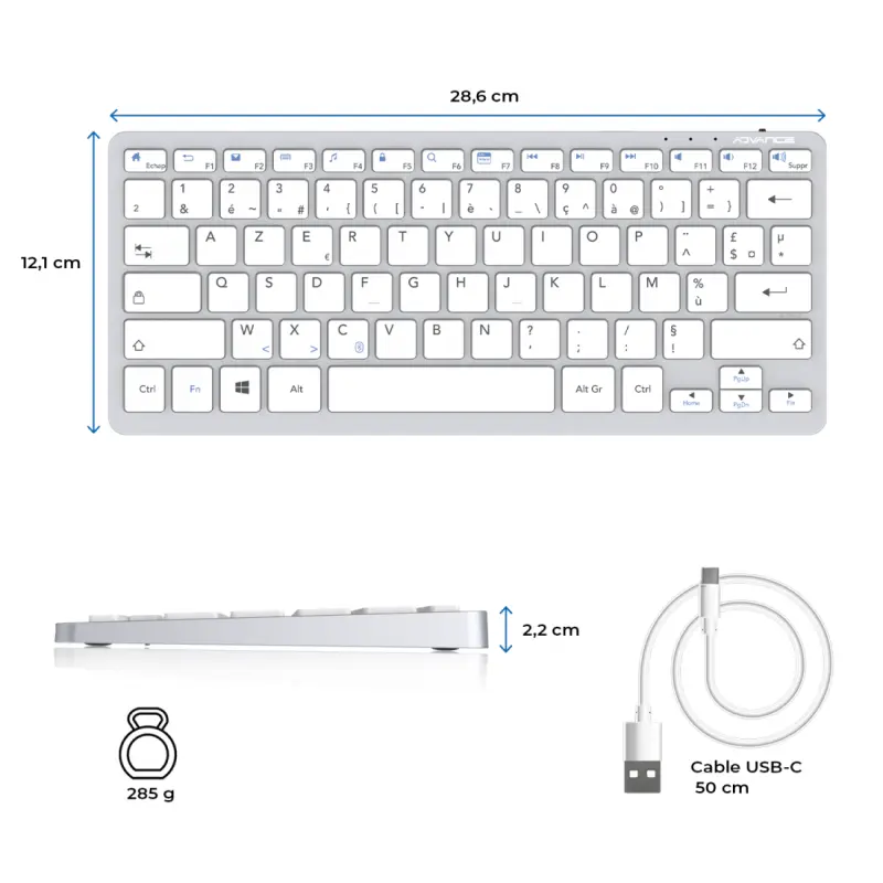 Clavier Sans Fil ADVANCE SMARTKEY PLUS BT230 / Gris