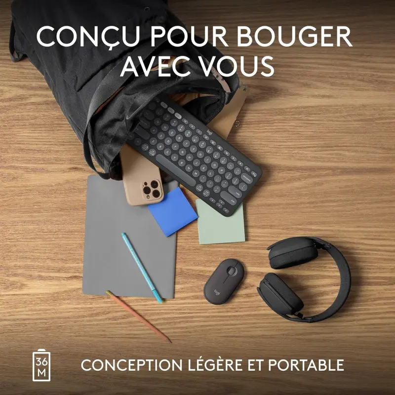 Clavier sans fil Logitech Wireless Pebble Keys 2 K380s / QWERTY / Easy-Switch/ Graphite