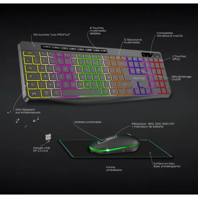 PACK CLAVIER SOG R-TYPE CLA+SOURIS SANS FIL RGB NOIR RECHARGEABLE