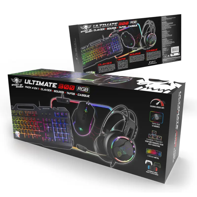 Pack Gaming Spirit Of Gamer ULTIMATE 300 4EN1 clavier / souris / tapis / casque