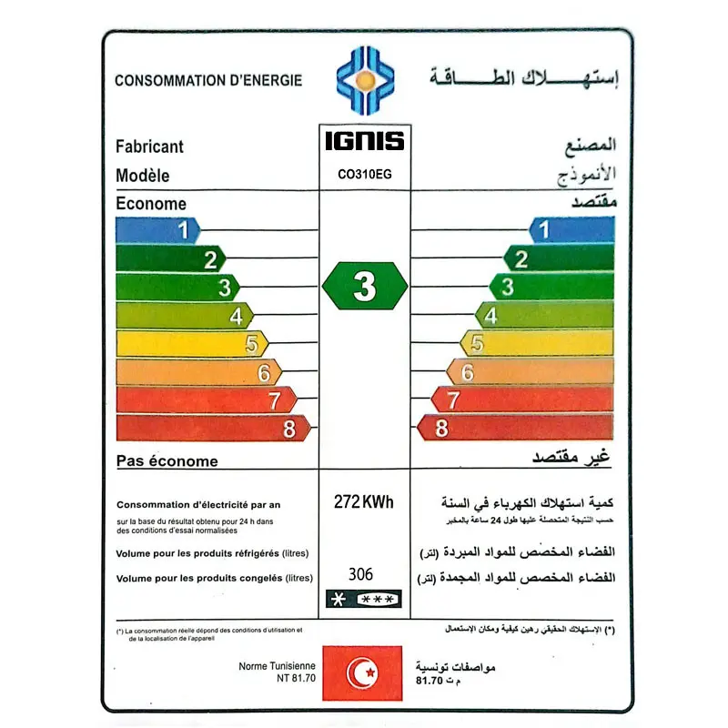 Congélateur Horizontal Ignis Autonome CO310EG / 306L / Blanc