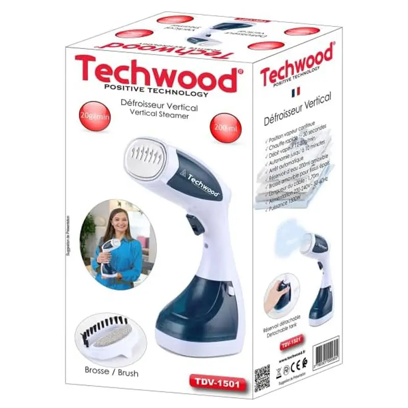 Défroisseur A Main TECHWOOD 1500W / Blanc et Bleu / TDV-1501