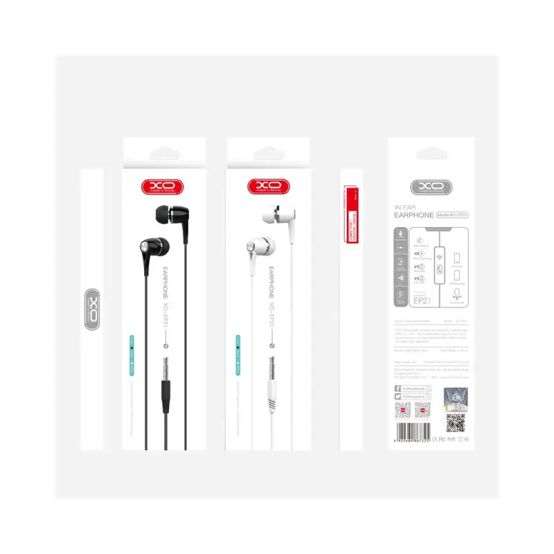 Écouteurs filaires XO EP21 jack 3,5 mm noir