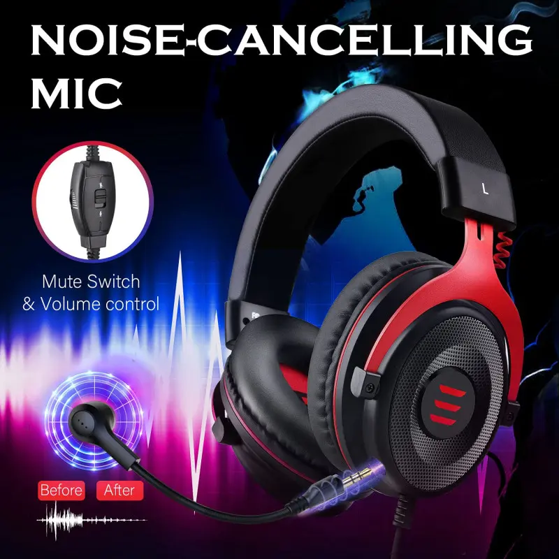 Casque Micro Filaire Gamer EKSA E900 Son stéréo 3D / Noir et Rouge