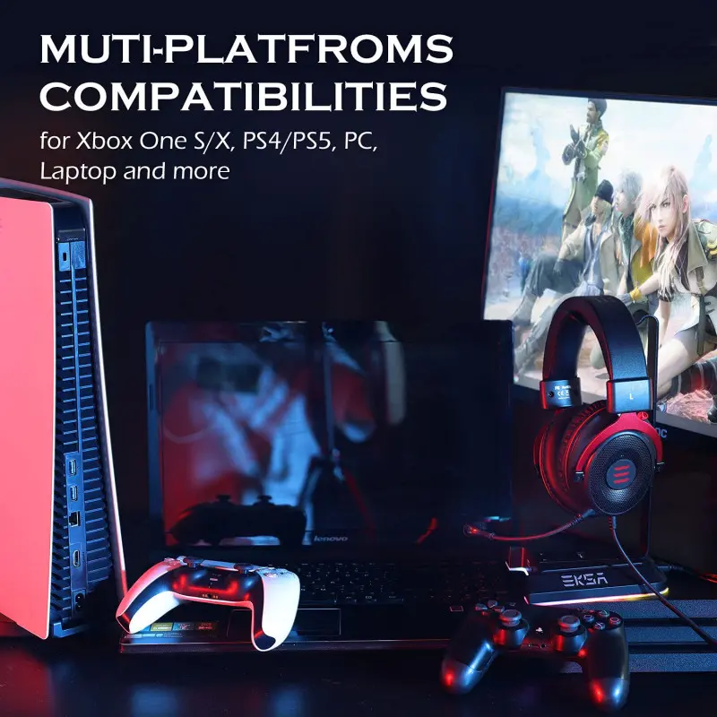 Casque Micro Filaire Gamer EKSA E900 Son stéréo 3D / Noir et Rouge