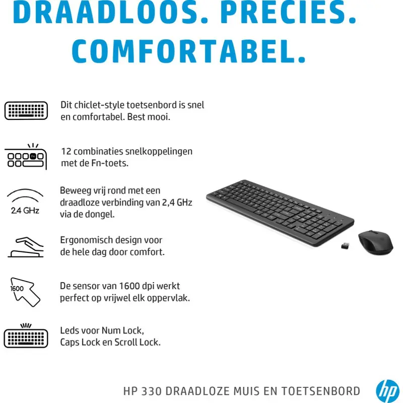 Ensemble Clavier azerty et souris sans fil HP 330 / Noir