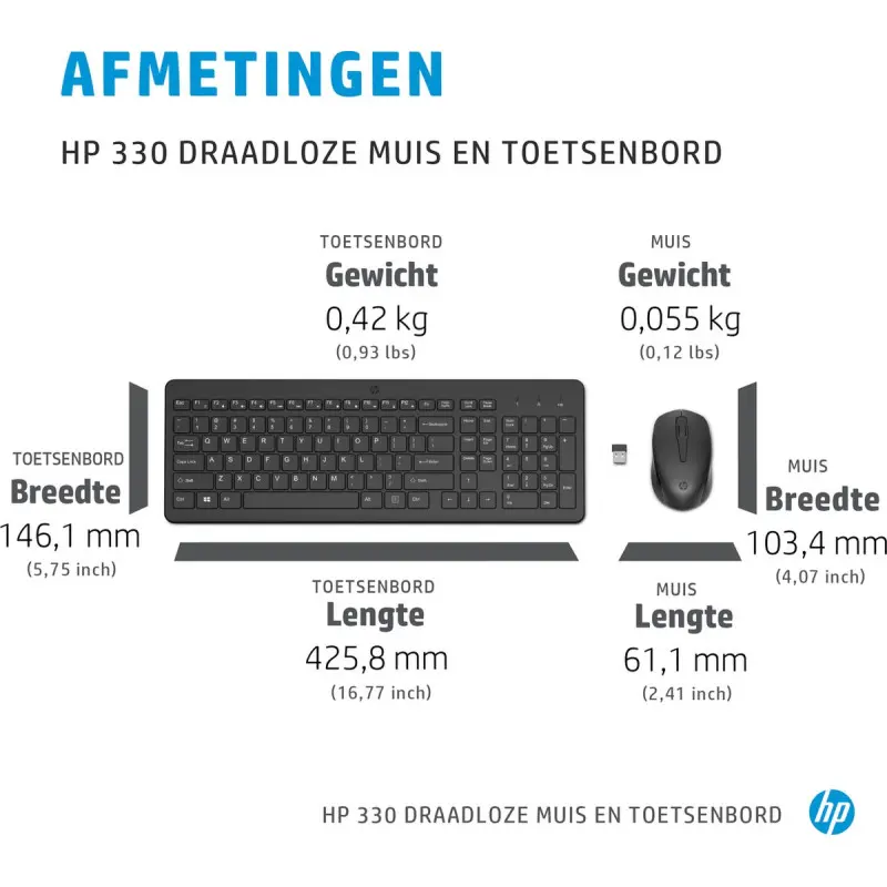 Ensemble Clavier azerty et souris sans fil HP 330 / Noir