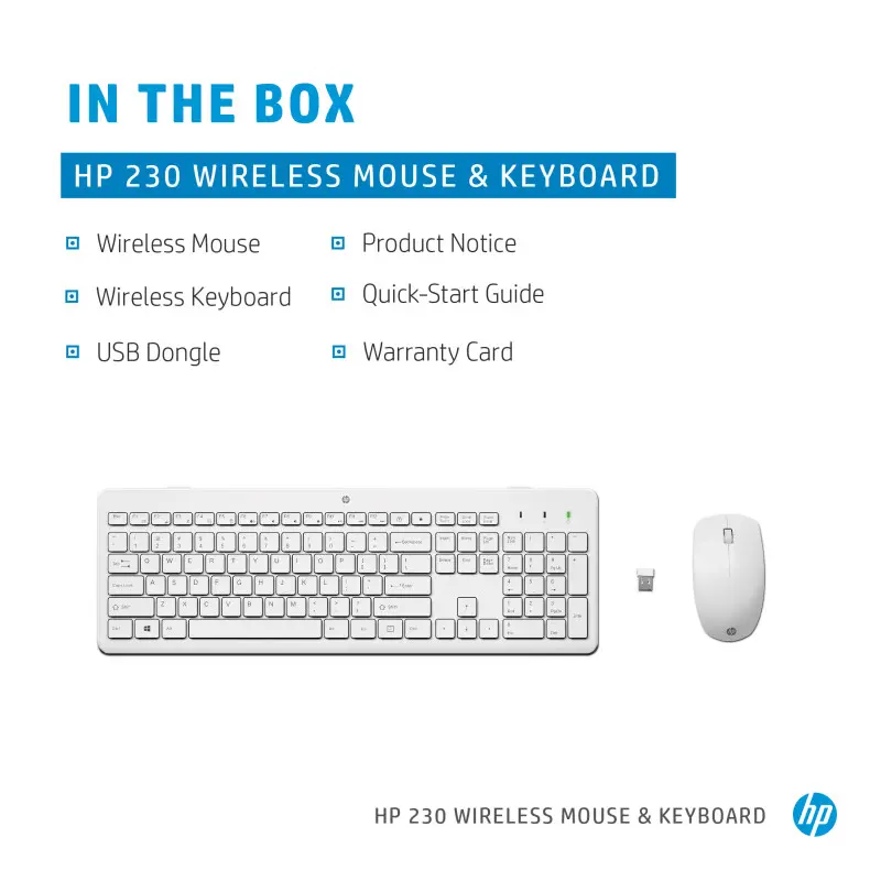Ensemble Clavier et Souris Sans Fil HP 230 QWERTY / Blanc