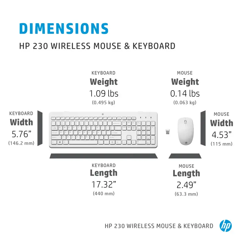 Ensemble Clavier et Souris Sans Fil HP 230 QWERTY / Blanc