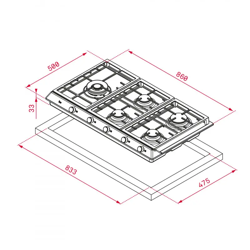 Plaque de cuisson encastrable à gaz Teka EX 90.1 5G / 5 Feux / 90 cm / INOX