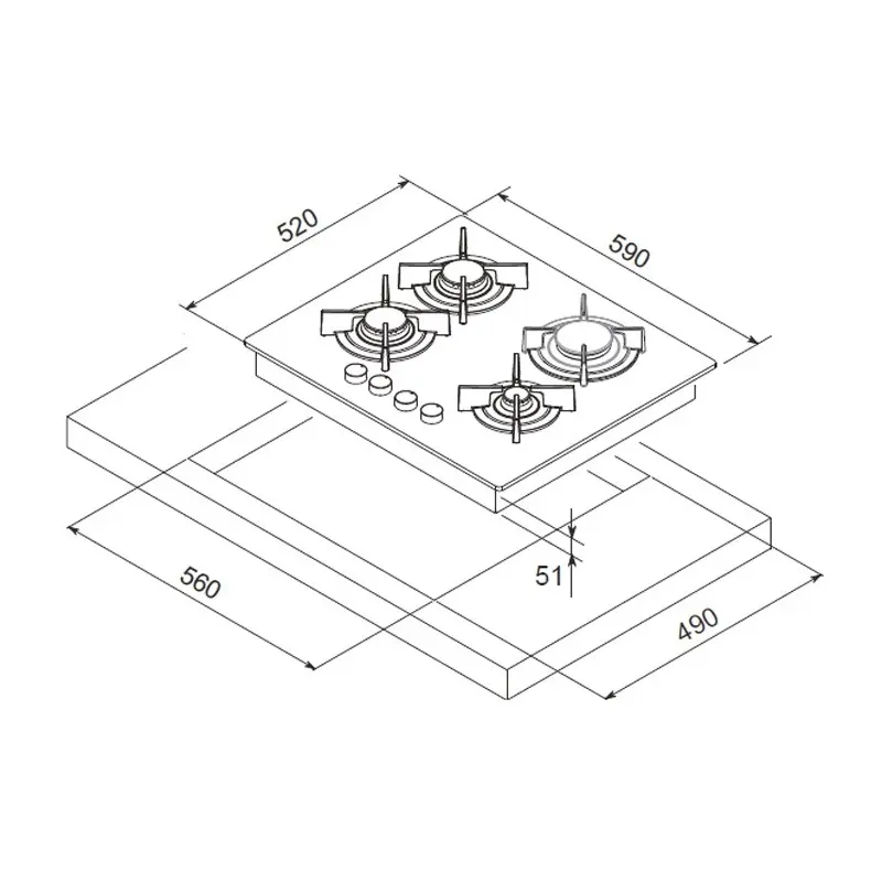 Table de cuisson Encastrable Focus F.409B / 60 cm / Vitro Noir