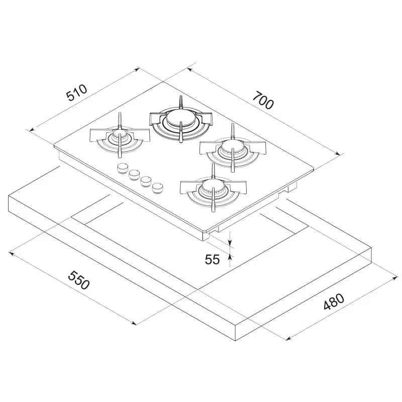 Table de Cuisson Encastrable Focus 70 cm Noir