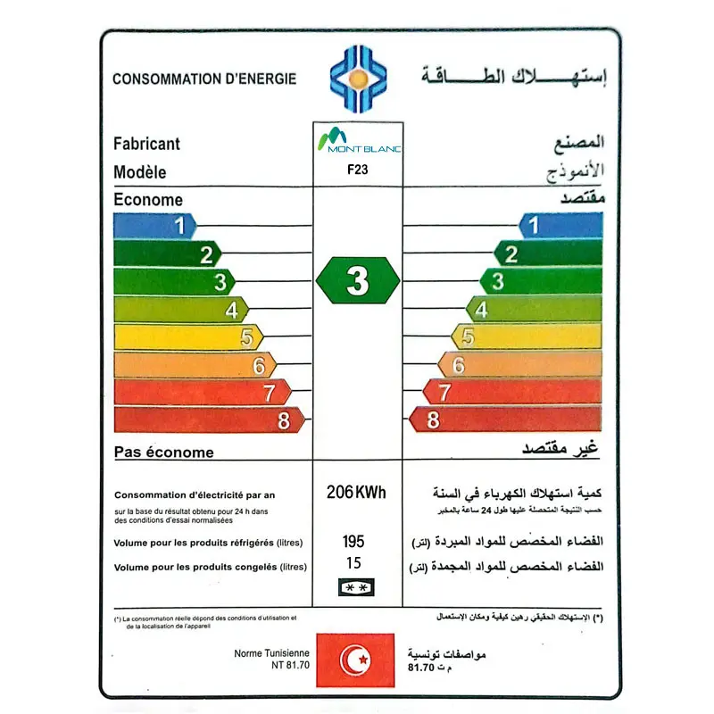 Réfrigérateur MONTBLANC De Frost une porte 223 Litres / Gris