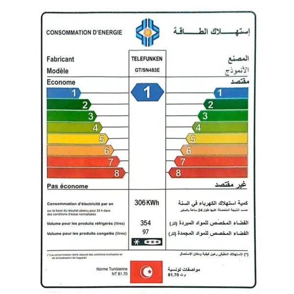 Réfrigérateur TELEFUNKEN No Frost Double Portes 451 Litres/ Dark inox avec Afficheur