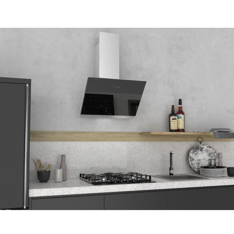 Hotte décorative PREMIUM 90 cm verre noir + inox / GAIA-90BX