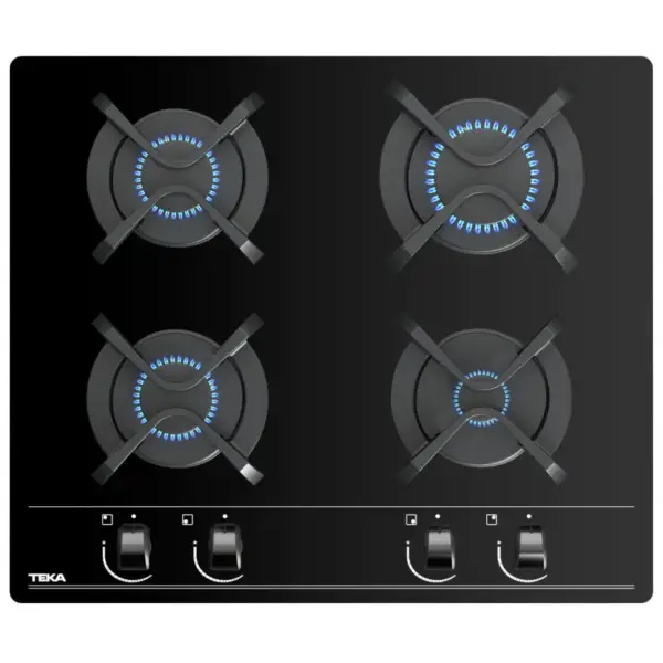 Plaque de cuisson encastrable à gaz Teka GBC 64000 / 4 Feux / 60 cm / Verre Noir