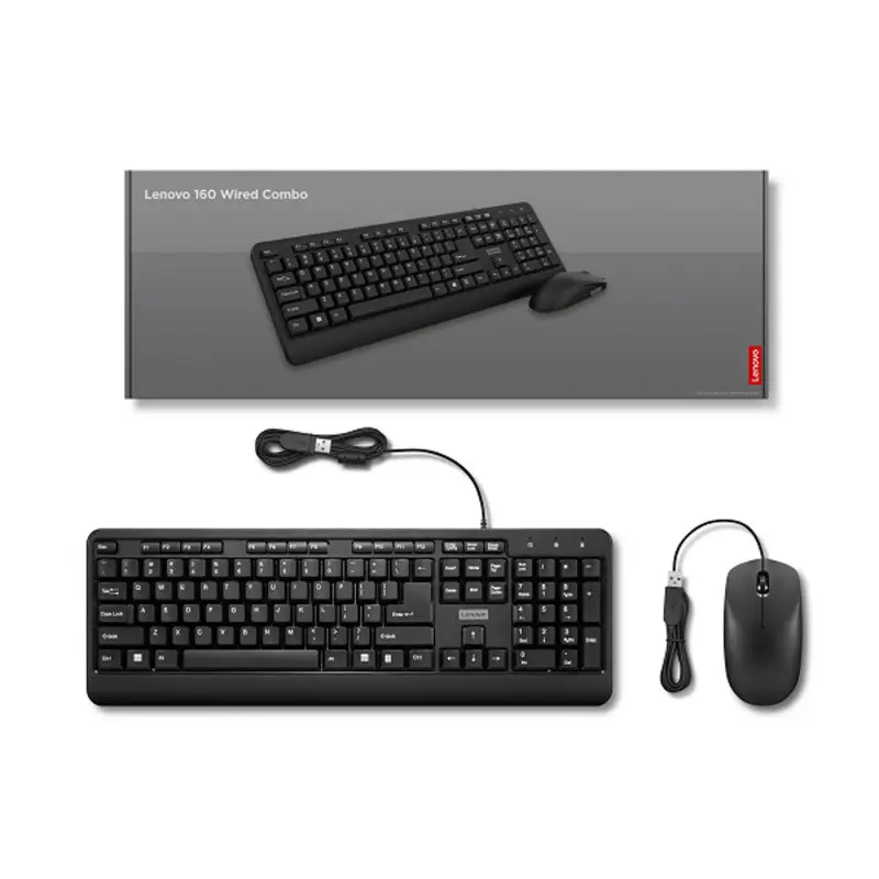 ENSEMBLE CLAVIER Et SOURIS FILAIRE LENOVO 160 Wired Combo USB – NOIR