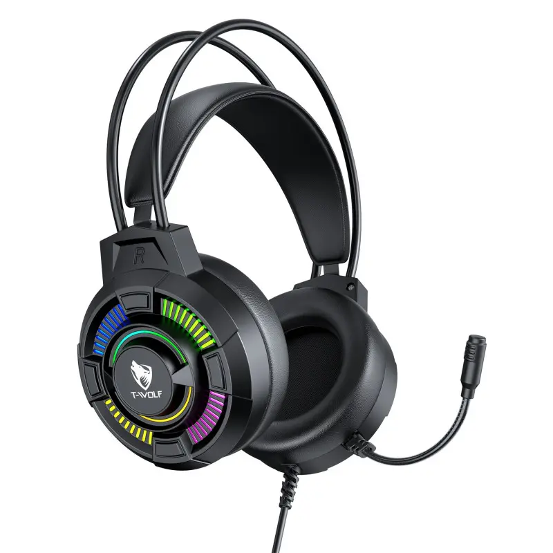 Micro Casque Gamer Filaire T-WOLF H140 / 7.1 USB / RGB / Noir