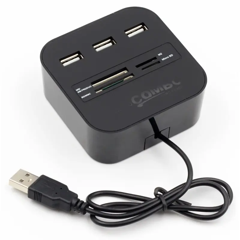 Hub 3 ports USB 2.0 + Lecteur de cartes / Noir