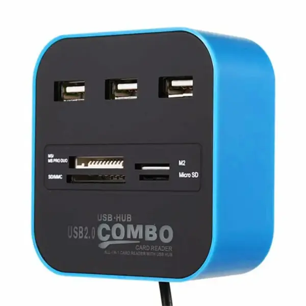 Hub 3 ports USB 2.0 + Lecteur de cartes / Bleu