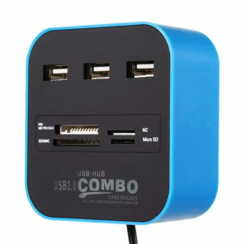 Hub 3 ports USB 2.0 + Lecteur de cartes / Bleu