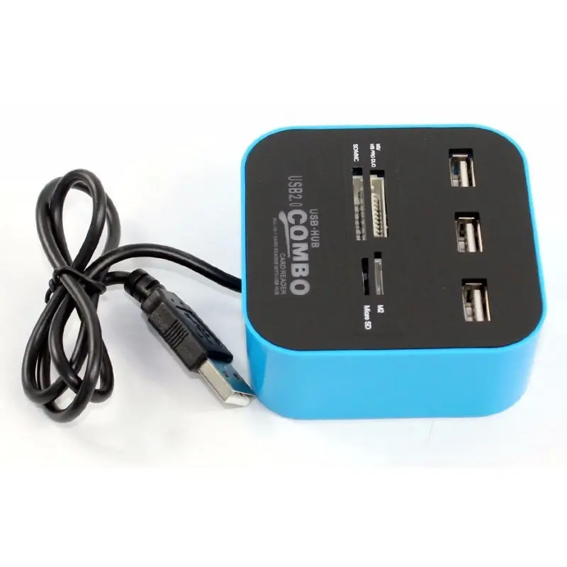 Hub 3 ports USB 2.0 + Lecteur de cartes / Bleu