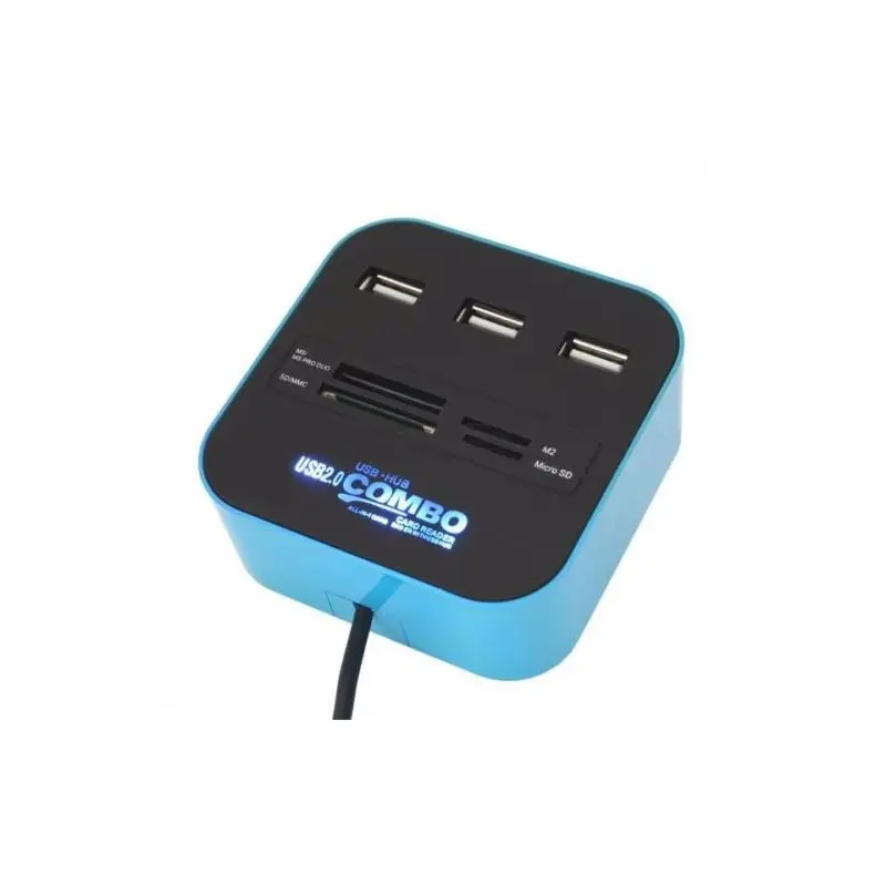 Hub 3 ports USB 2.0 + Lecteur de cartes / Bleu