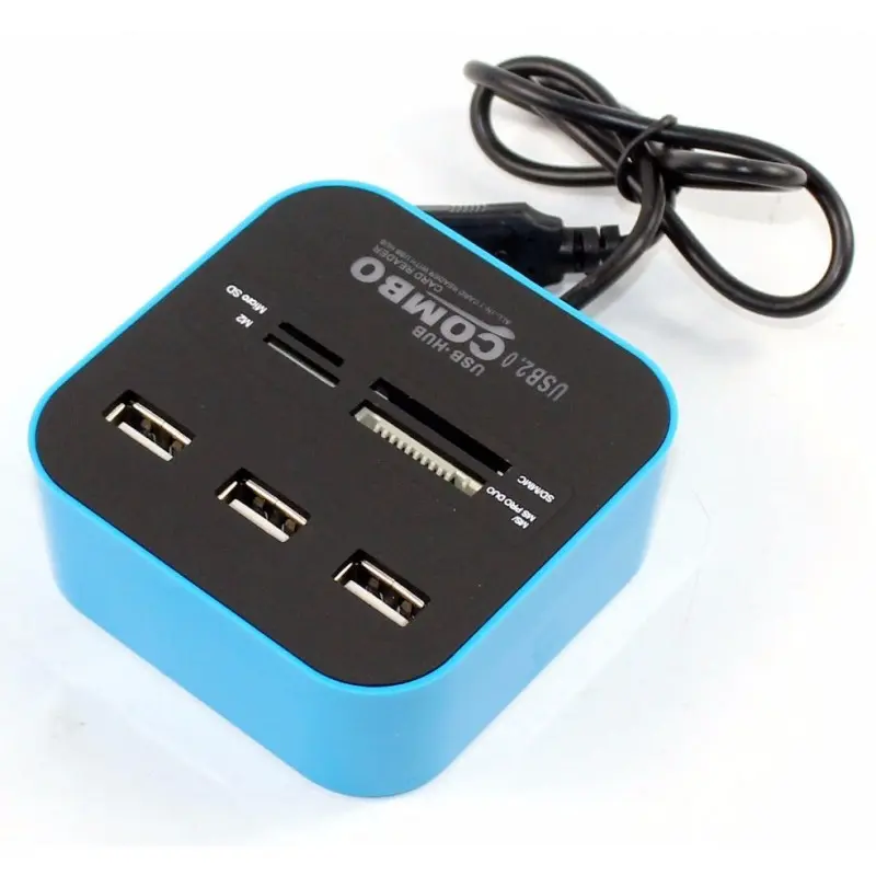 Hub 3 ports USB 2.0 + Lecteur de cartes / Bleu