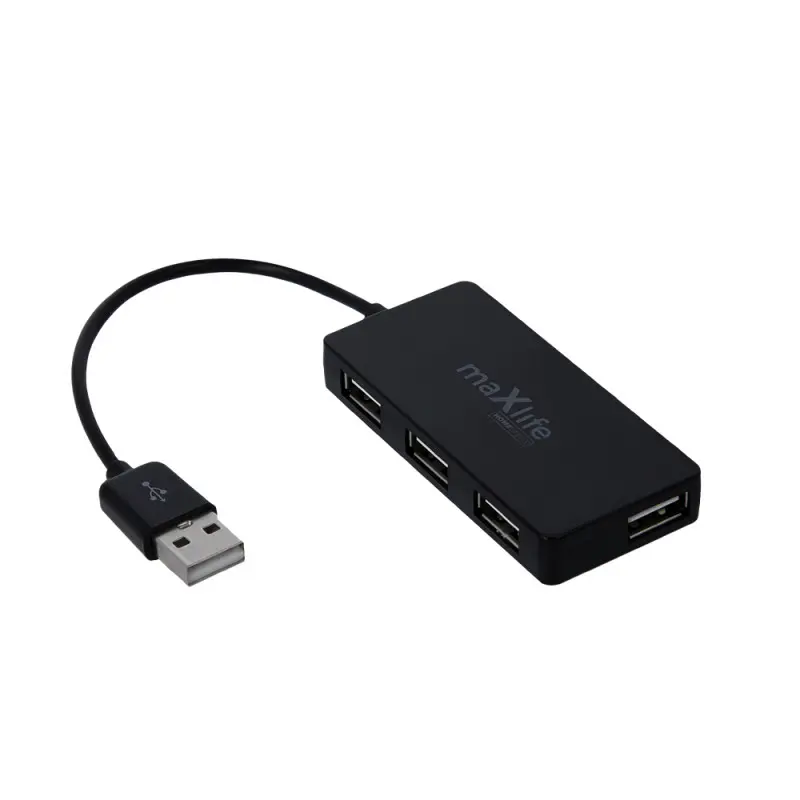 Hub USB Maxlife Home Office USB 2.0 – 4x USB 0,15 m noir + câble 1,5 m