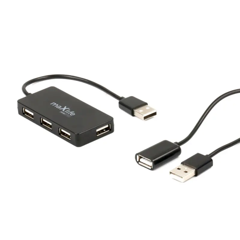 Hub USB Maxlife Home Office USB 2.0 – 4x USB 0,15 m noir + câble 1,5 m