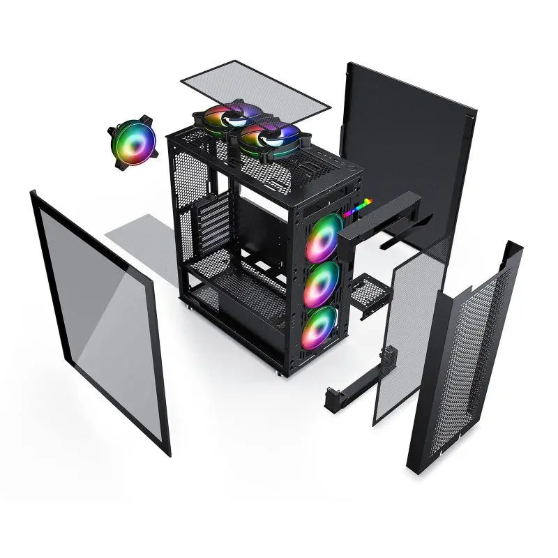 Boîtier Gamer Moyen Tour HYBROK RS6 / ARGB / ATX / Noir