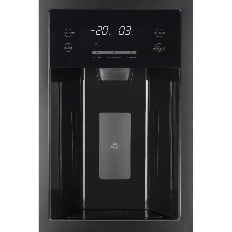 Réfrigérateur Hyundai No Frost INVERTER Side By Side 556 Litres / Verre Noir / Avec Distributeur d&rsquo;eau