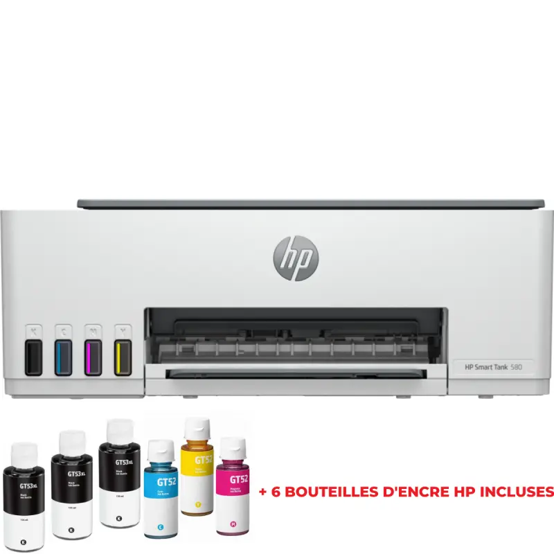 Imprimante HP 580 Smart Tank COULEUR 3EN1 / WIFI + 6 Bouteilles d&rsquo;encre HP