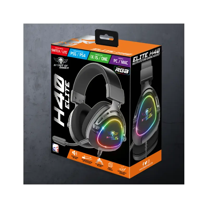 Casque Micro Gaming Spirit of Gamer ELITE H40 DARK / RGB / Noir