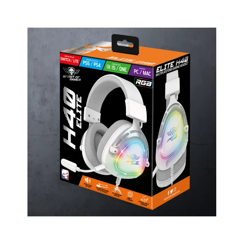 Casque Micro Gaming Spirit of Gamer ELITE H40 ARTIC / RGB / Blanc