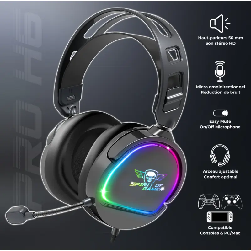 Casque Micro Gaming Spirit of Gamer PRO-H6 DARK / RGB / Noir