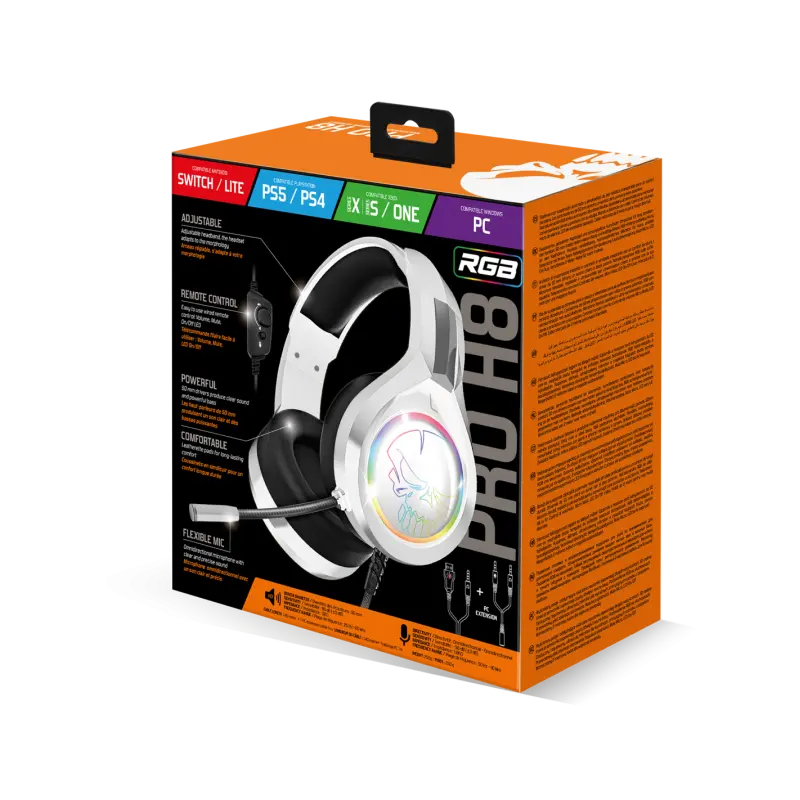 Casque-Micro Gaming Spirit Of Gamer PRO-H8 ARTIC RGB / Blanc