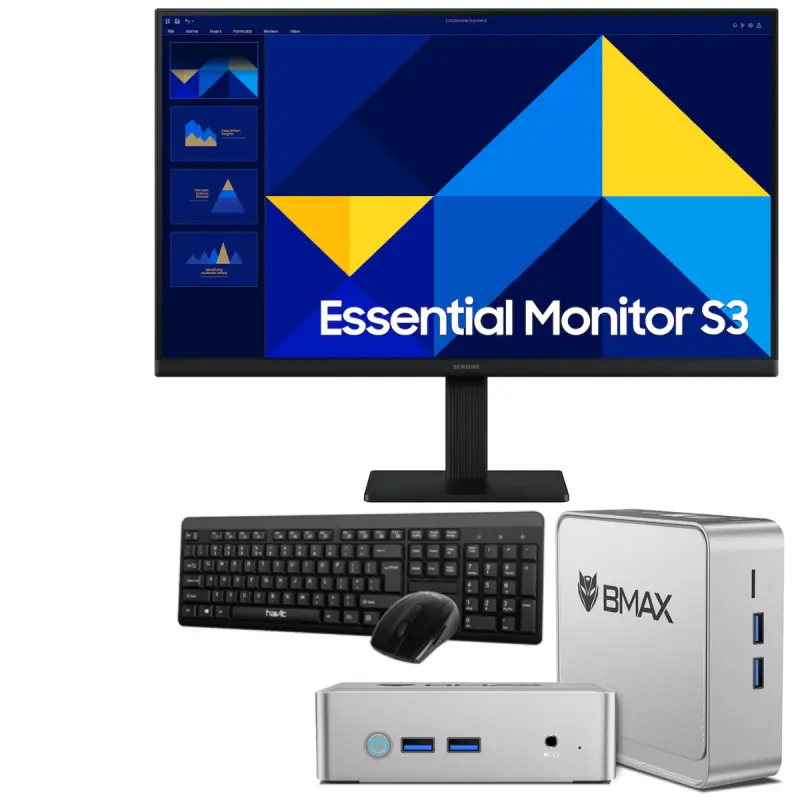 Mini Pc de bureau BMAX B3 / N5095 / 8 Go / 256 Go SSD / Windows 11 / Silver Avec Écran Samsung LS24D300G 24&Prime; LED Full HD IPS / 100 Hz