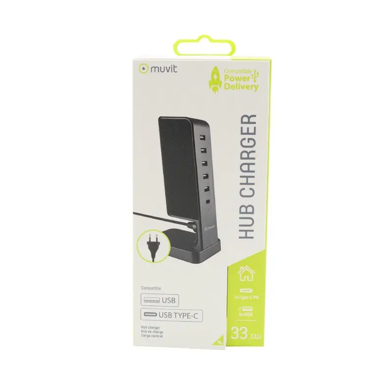 Hub De Charge MUVIT 5 USB + 1 Type-C Pd / 30 Watts / Gris