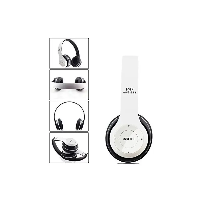 Casque-Micro Bluetooth P47 / Blanc & Noir