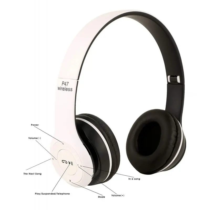 Casque-Micro Bluetooth P47 / Blanc & Noir