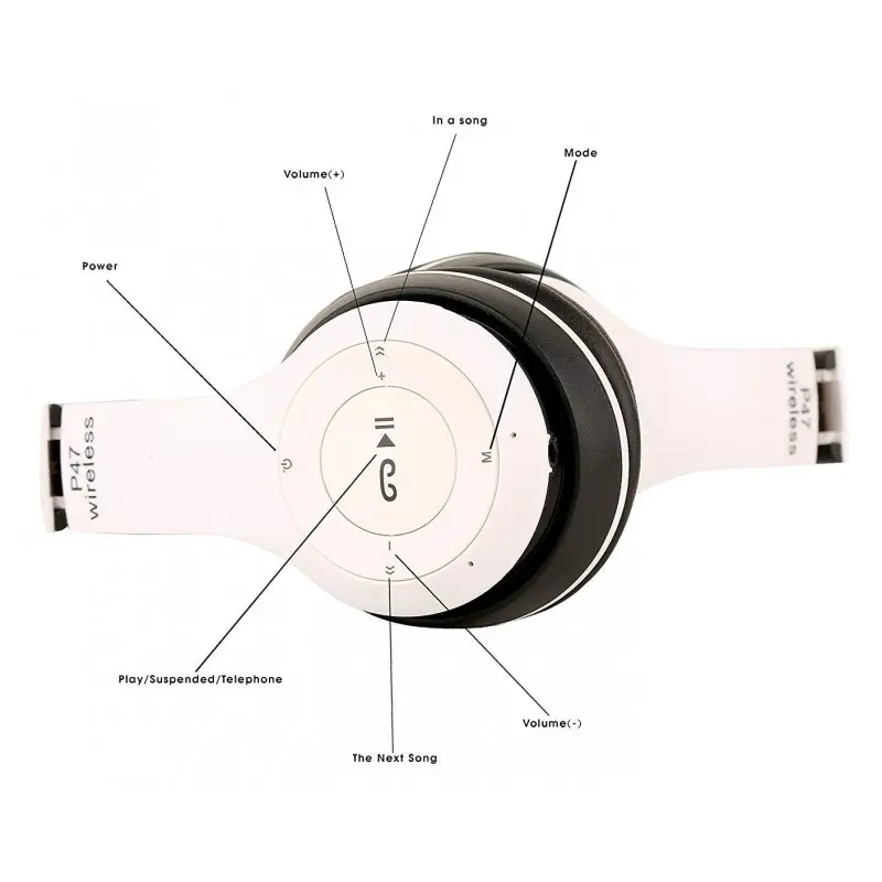 Casque-Micro Bluetooth P47 / Blanc & Noir