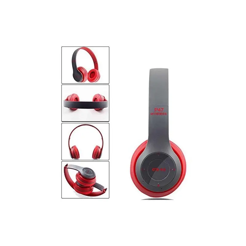 Casque-Micro Bluetooth P47 / Gris & Rouge