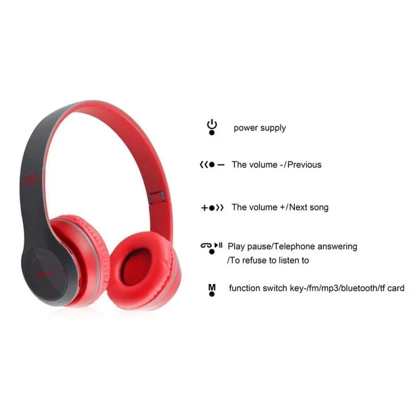 Casque-Micro Bluetooth P47 / Gris & Rouge